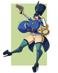 bimbo bimbo_lips bimbofied clothed female high_heels hyper_bimbo persona persona_4 platform_heels shirogane_naoto spiralingstaircase toy_gun toy_soldier wind_up