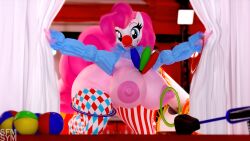 16:9 3d_(artwork) anthro areola ass big_breasts big_butt breasts circus clown clown_makeup clown_nose digital_media_(artwork) female friendship_is_magic hasbro hi_res huge_breasts huge_butt my_little_pony nipples nude pink_areola pink_nipples pinkie_pie_(mlp) smile solo straight_hair symm widescreen