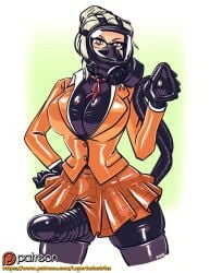 aphrodisiac big_breasts breathing_mask commander_rab dominant_female femdom gas_mask glasses latex layerindustries prison_school rubber school_uniform shiny shiny_clothes shiraki_meiko short_skirt skirt strap-on strapon