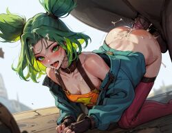 ai_generated anal big_ass big_penis bimbo bubble_butt exhibitionism green_hair kayahkiss league_of_legends male penis smaller_female zeri_(league_of_legends) zoophilia