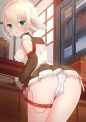 1girls azur_lane blonde_hair blue_eyes egg_vibrator light-skinned_female masturbation medium_breasts oklahoma_(azur_lane) panties pussy_juice_stain vibrator_cord vibrator_in_pussy wet_panties wet_spot