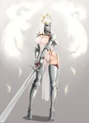 big_breasts breasts bretonnia female female_knight helmet knight pelvic_curtain revealing_clothes sideboob sirpetus sword tagme unconvincing_armor warhammer_(franchise) warhammer_fantasy weapon