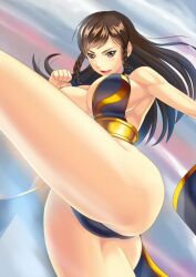 black_dress capcom china_dress chun-li chun-li_(battle_ouffit_sfv) female kicking leg_raise leg_up official_alternate_costume ryourou_(edexigerero) solo street_fighter street_fighter_v tagme traditional_clothes