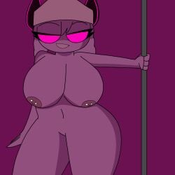 big_breasts demon_girl friday_night_funkin jacksita1234 nipple_piercing pink_eyes pole_dancing selvena_(dokki.doodlez) thick_thighs