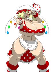 1girls big_breasts blonde_hair cleavage flandre_scarlet h.a.r hat huge_breasts internet_survivor light-skinned_female revealing_clothes thick thick_thighs touhou vampire white_background wings