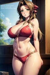 aerith_gainsborough ai_generated brown_hair final_fantasy final_fantasy_vii final_fantasy_vii_remake green_eyes ponzuaji stable_diffusion swimsuit