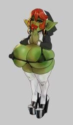 1girls big_lips bimbo blizzard_entertainment earrings goblin goblin_(warcraft) goblin_female green_skin high_heels huge_breasts huge_lips kinzi nun nun's_habit original_character platform_heels red_hair stockings tortuga warcraft wide_hips world_of_warcraft