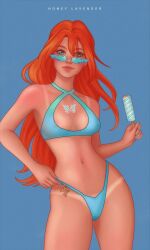 bikini bloom_(winx_club) blue-tinted_eyewear cameltoe honey_lavender_(artist) ice_cream looking_over_eyewear looking_over_glasses looking_over_sunglasses nipple_bulge rainbow_(animation_studio) red_hair sunglasses tagme tan_body tan_lines tanline tanline_peek tinted_eyewear winx_club