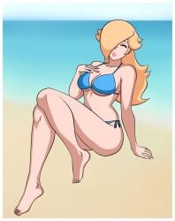 1girls alternate_costume barefoot bikini breasts cleavage clothing female female_only hair_over_one_eye hand_on_chest light-skinned_female light_skin lips lipstick long_hair mario_(series) mcarthur1010 nintendo platinum_blonde_hair princess_rosalina solo super_mario_galaxy tagme