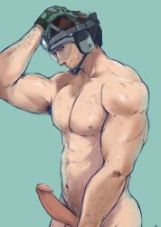 1boy boner hand_on_head hard_on headgear jackal_(rainbow_six) looking_away male_only rainbow_six rainbow_six_siege