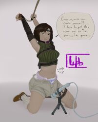 1girls ball_gag bondage dialogue diaper diaper_under_clothing female final_fantasy final_fantasy_vii forced_orgasm restrained_arms scat_desperation sex_toy speech_bubble vibrator wand_vibrator wobblesbabbles yuffie_kisaragi