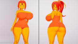 1girls 2023 adventure_time albyon ass back_view big_ass big_breasts breasts cleavage curvy curvy_figure dot_eyes female fire_hair flame_hair flame_princess front_view gem huge_breasts koikatsu large_breasts long_hair mob_face multiple_views orange_body ponytail princess royalty short_dress solo solo_focus tight_dress top_heavy wide_hips