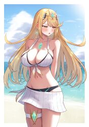 blonde_hair bra breasts core_crystal female female_only head_jewelry jewelry mythra necklace nintendo panties piercings skirt solo tagme taro_(peach_taro51) xenoblade_(series) xenoblade_chronicles_2