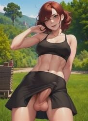 1futa abdomen ai_generated big_breasts big_penis futa_only futanari looking_at_viewer naughty_faun red_hair skirt solo_futa stable_diffusion tagme tank_top