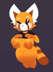 aggressive_retsuko aggretsuko big_areola big_breasts blushing busty chubby_female furry_female large_breasts lifting_shirt orange_body prekupre pussy red_panda retsuko sanrio shortstack shy thick_thighs