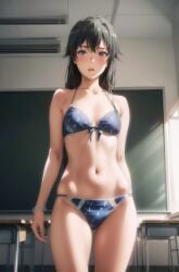 1girls ai_generated black_hair blue_eyes bra classroom exhibitionism long_hair my_teen_romantic_comedy_snafu navel panties small_breasts snafu stable_diffusion stomach thighs underwear yukino_ai yukinoshita_yukino