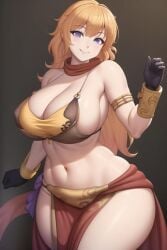 1girls ai_generated armlet bare_midriff bare_shoulders bare_thighs belly_dancer big_breasts blonde_hair breasts cleavage cosplay curvaceous curvy curvy_female curvy_figure eyes feet_out_of_frame female female_only gloves harem_outfit large_breasts legs light-skinned_female light_skin looking_at_viewer midriff nai_diffusion navel pelvic_curtain purple_eyes rooster_teeth rwby scarf slave_bikini slave_leia_(cosplay) slave_outfit smiling_at_viewer solo solo_female stable_diffusion star_wars thick thick_thighs thighs transformationwitch voluptuous voluptuous_female wide_hips yang_xiao_long