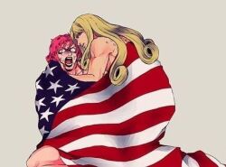 2boys american_flag artist_request blonde_hair diavolo funny_valentine imminent_rape jojo's_bizarre_adventure long_hair male male_only meme multiple_boys pink_hair scared steel_ball_run vento_aureo yaoi