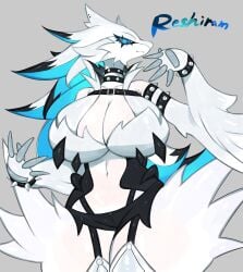 anthro big_breasts breasts cleavage clothed clothing dragon dragoness female female_dragon female_pokemon legendary_pokemon nintendo pokemon pokemon_(species) reshiram solo thick_thighs toge77789 togetoge wide_hips