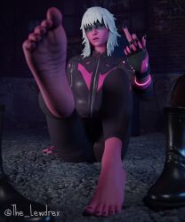 1girls 3d alien alien_girl alternate_version_available athletic athletic_female barefoot blender bottomwear carpet clothed clothing epic_games feet feet feet_up female female_focus female_only fingerless_gloves fortnite gloves handwear harlowe_(fortnite) highres jacket jeans leg_up lewdrex looking_at_viewer middle_finger on_floor pants pink_body pink_skin presenting_feet simple_background sitting soles solo solo_focus topwear watermark white_hair