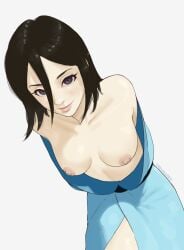 1girls bleach clothing drewnn kimono kuchiki_rukia leaning_forward lips looking_at_viewer medium_breasts small_breasts solo topless white_background