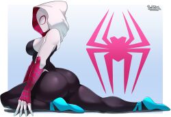 1girls ass big_ass big_breasts breasts bubble_ass bubble_butt clothing dat_ass exercise female female_only footwear gwen_stacy hi_res hoodie huge_ass legs marvel marvel_comics png side_view sideboob sol-sama_d2 solo solo_female spider-gwen spider-man_(series) stretching superheroine thighs tight_clothing