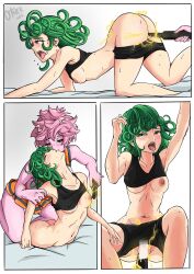 2girls ashido_mina bed breasts cattle_prod clitoral_stimulation crossover electric electric_baton electric_dildo electric_shock electricity electricity_play electro electroshock_weapon electrostimulation erect_clitoris erect_nipples female female_ejaculation female_only femdom forced_orgasm functionally_nude green_eyes green_hair insertion kissing looking_pleasured mina_ashido multiple_girls my_hero_academia nipple_stimulation on_bed one-punch_man orgasm orgasm_face otherilus pink_hair pink_skin shock shocked shocking small_breasts sparks stun_baton stun_gun taser tatsumaki yuri