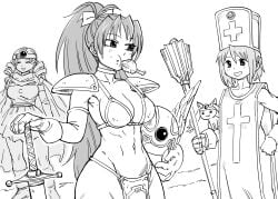 3girls absurd_res bb_(baalbuddy) bikini_armor black_and_white clothing cosplay dragon_quest dragon_quest_iii female human human_only mahou_shoujo_madoka_magica medium_breasts miki_sayaka monochrome priest_(dq3)_(cosplay) puella_magi_madoka_magica sage_(dq3)_(cosplay) sakura_kyouko soldier_(dq3)_(cosplay) tagme tomoe_mami white_background