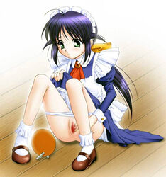 ando_mahoro censored mahoromatic maid panty_lift white_background