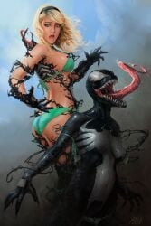 1girls before_and_after bikini corruption dark_persona enemy_conversion female female_only gwen_stacy gwen_stacy_(classic) gwenom hairband identity_death large_ass large_breasts marvel marvel_comics ripped_clothing solo spider-man_(series) symbfan80 symbiosis symbiote thick_thighs transformation venom venom_(marvel) wide_hips