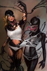 before_and_after blonde_hair blue_eyes breasts clothing corruption dark_persona enemy_conversion female identity_death large_ass large_breasts legs_together long_hair marvel open_mouth panties ripped_clothing spider-man_(series) symbfan80 symbiosis symbiote takeover thick_thighs torn_clothes transformation venom venom_(marvel) white_panties wide_hips