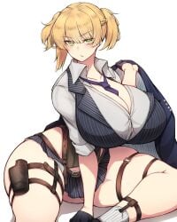 big_breasts blonde_hair clothed clothed_female girls'_frontline green_eyes looking_at_viewer rikuguma tagme thick_thighs thigh_strap thighs tie welrod_mkii_(girls'_frontline)