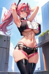 1girls ai_generated azur_lane bremerton_(azur_lane) curvaceous curvy_body curvy_female flyingpancake looking_at_viewer pink_hair seductive_look solo_focus stable_diffusion underboob voluptuous voluptuous_female