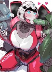 1girls arcee arcee_(rotb) autobot big_breasts blowjob blue_eyes fellatio female female_focus large_breasts lightsource looking_at_viewer mmf_threesome multiple_males on_knees oral oral_sex partial_male penis robot robot_girl robot_humanoid robot_male straight thick_thighs threesome transformers transformers_rise_of_the_beasts