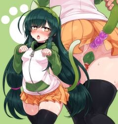 1girls anal anal_beads anal_beads_tail anal_insertion anal_object_insertion anal_only anal_only_maebari anal_tail animal_ears black_thighhighs blush cameltoe cat_ears cat_tail clitoris_slip fake_animal_ears fake_tail female green_hair highres hood hooded_jacket jacket long_hair long_sleeves maebari miniskirt null_(nyanpyoun) object_insertion orange_skirt partially_visible_vulva paw_pose pleated_skirt sex_toy skindentation skirt solo solo_focus tail thighhighs touhoku_zunko voiceroid young younger_female zettai_ryouiki