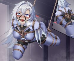 1girls a_(xenoblade) absurd_res aiza-ku arms_behind_back arms_tied arms_tied_behind_back ass ball_gag black_gloves black_legwear blue_eyes blue_stockings blue_thighhighs bodysuit bondage bound bound_arms bound_legs bound_wrists breasts bubble_butt busty clothed clothing curvy drool drooling elbow_gloves eyes_rolling_back female female_only femsub gag gagged gloves highres hourglass_figure large_ass legwear long_hair medium_breasts pussy_juice pussy_juice_drip rolling_eyes rope rope_bondage rope_harness silver_hair solo solo_female stockings submissive submissive_female suspended suspension thick_thighs thighhighs thighs very_long_hair voluptuous wide_hips xenoblade_(series) xenoblade_chronicles_3 xenoblade_chronicles_3:_future_redeemed