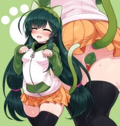 1girls anal anal_insertion anal_object_insertion anal_only anal_only_maebari anal_tail animal_ears black_thighhighs cameltoe cat_ears cat_tail clitoris_slip fake_animal_ears fake_tail female female_only green_hair highres hood hooded_jacket jacket long_hair long_sleeves maebari miniskirt null_(nyanpyoun) object_insertion orange_skirt partially_visible_vulva paw_pose pleated_skirt sex_toy skindentation skirt solo tail thighhighs touhoku_zunko voiceroid young zettai_ryouiki