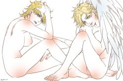 2girls artist_request battle_tendency blonde_hair breasts caesar_zeppeli dio_brando female female_dio human jojo's_bizarre_adventure nude phantom_blood rule_63 short_hair shounen_jump tagme villainess wings