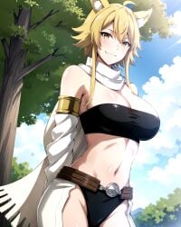 1girls ai_generated akame_ga_kill! animal_ears curvy curvy_body curvy_figure hi_res huge_breasts leone_(akame_ga_kill!) solo_female solo_focus stable_diffusion voluptuous voluptuous_female yellow_hair