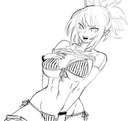 bb_(baalbuddy) bikini bikini_bottom bikini_top breasts disgaea disgaea_2 large_breasts monochrome nipple_bulge nippon_ichi_software rozalin shirt_lift sketch