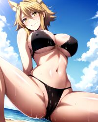 1girls ai_generated akame_ga_kill! animal_ears bikini curvaceous curvy_body curvy_female hi_res leone_(akame_ga_kill!) looking_at_viewer seductive_look stable_diffusion voluptuous voluptuous_female yellow_hair