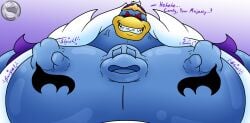 2boys big_chest big_pecs buff chest_bulge huge_chest huge_pecs king_dedede male/male male_only muscular muscular_male non-human penguin possession red_eyes squirming starlightdragon64 struggle trapped