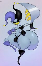 1boy 2d absurd_res anthro ass big_ass bottom_heavy bulge color deltarune femboy hi_res huge_ass hyper hyper_ass jester jevil_(deltarune) large_ass looking_at_viewer male male_only schplingnops scythe shaded solo solo_male thick_thighs yaoi yellow_eyes