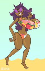 chromalotte dark-skinned_female disney dollification female huge_ass huge_breasts knick_knack navel permanent_smile pixar sunglasses sunnification thick_thighs transformation wide_hips