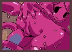 1boy1girl akai_(ugokashitari) alternate_form animated anus cum cum_on_ass cumshot demon_tail ejaculation game_cg grabbing_own_ass happy looking_at_viewer looking_back pink_body pixel_animation pixel_art princess_and_conquest pussy slime slime_body slime_girl slime_princess_(princess_and_conquest) slime_tail smiling succubus succubus_tail succubus_wings tail tail_grab tail_motion tail_sex uncensored wings