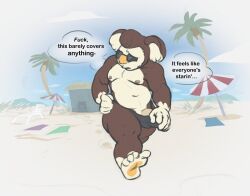 animal_crossing bulge embarrassed eugene_(animal_crossing) flaccid hexaflexagoon male_only penis solo solo_male swimsuit