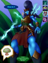 adekvatx armor english_text female fully_clothed gameplay_mechanics kalista league_of_legends pre-transformation text transformation