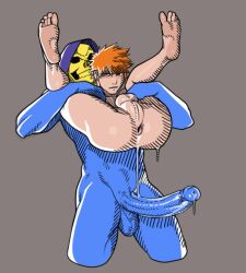 2boys after_anal anus ass big_penis bleach blue-skinned_male blue_body blue_skin carrying crossover feet gaping_anus gay grey_background ichigo_kurosaki kurosaki_ichigo light-skinned_male light_skin long_penis lovettica male_only masters_of_the_universe nude nude_male orange_hair pull_out reverse_stand_and_carry_position reverse_suspended_congress simple_background skeletor skull_head spiky_hair taint taint_bulge weird_crossover yaoi