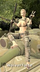 3d beauty_mark big_breasts blonde_hair blue_eyes breasts combat dahlia feet girl gloves gun military military_uniform pussy rifle sfm soldier sudden_attack_2 tank torn_clothes torn_clothing torn_legwear wolverfaite