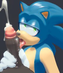 anthro blue_body bodily_fluids clothing cum cum_in_mouth cum_inside cumshot duo ejaculation erection eulipotyphlan gay genital_fluids genitals glistening glistening_genitalia glistening_penis gloves green_eyes handwear hedgehog hi_res holding_penis ickyfig licking male mammal oral penile penis penis_lick sega sex shadow_the_hedgehog simple_background sonic_(series) sonic_the_hedgehog sonic_the_hedgehog_(series) tongue tongue_out white_clothing white_gloves white_handwear